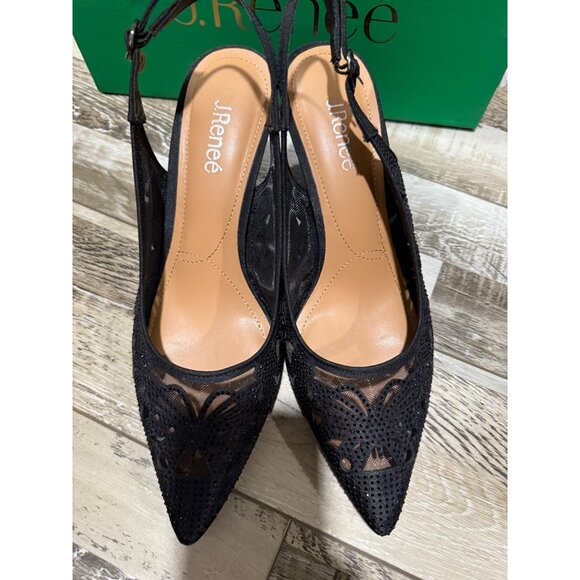 J. Renée Womens Vanani Black Rhinestone Slingback Kitten Heels 11M Elegant Party - Picture 3 of 9
